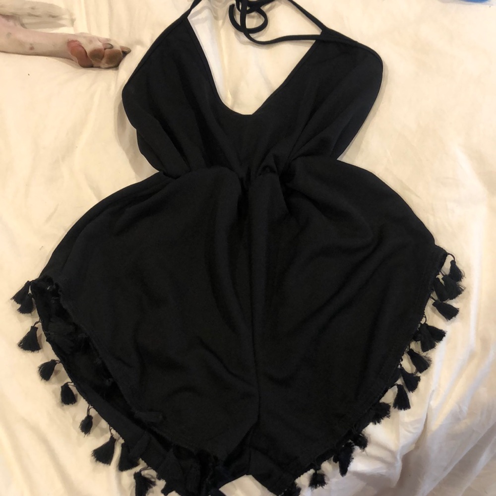 Black tassel hem playsuit